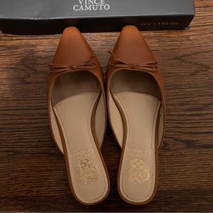 Vince Camuto Square Toe Ballet Mules, Cognac, Sz 7